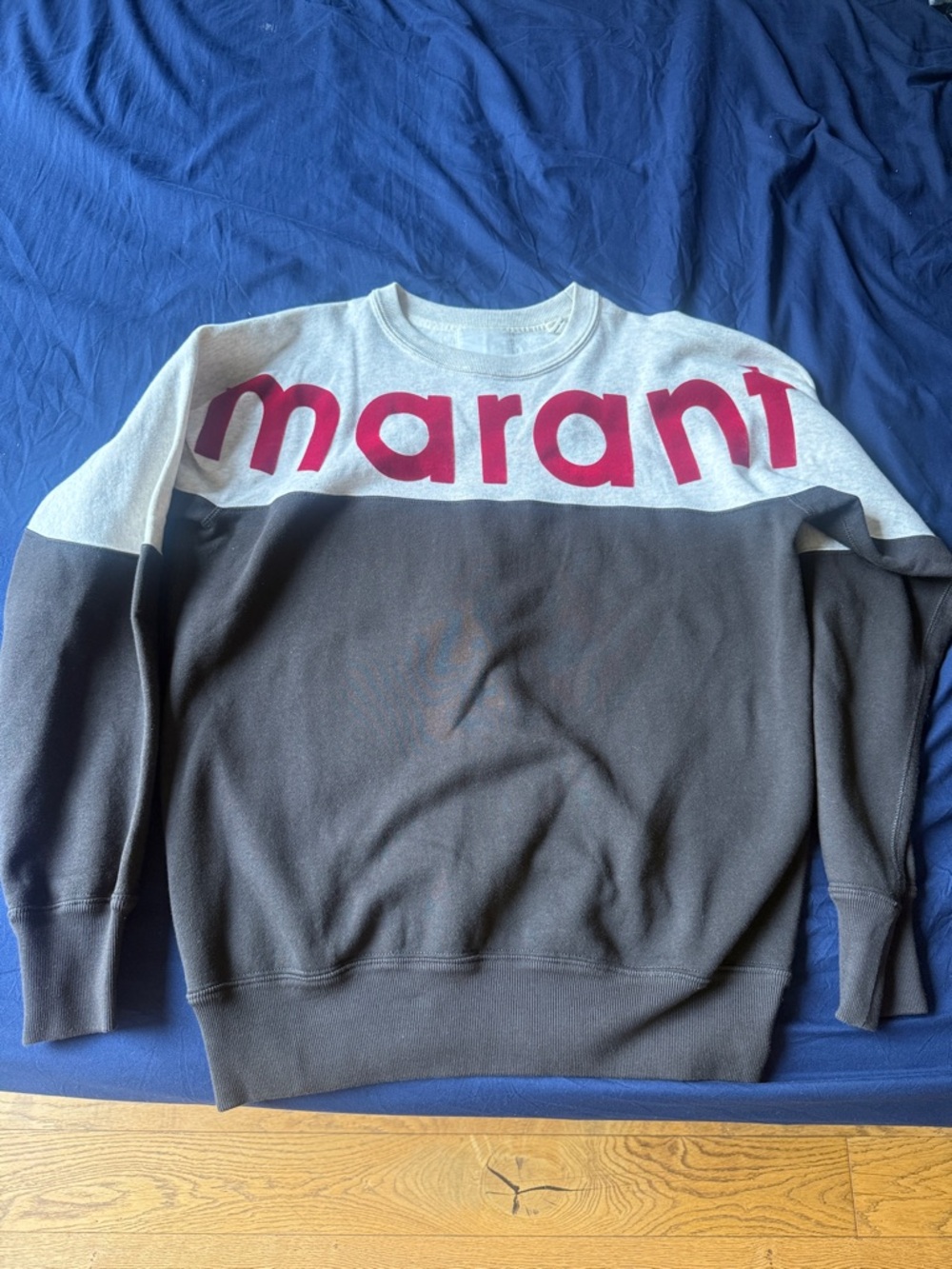 Isabel Marant Two-Tone Logo Sweatshirt - Gray & Burgundy - S (fits like M)